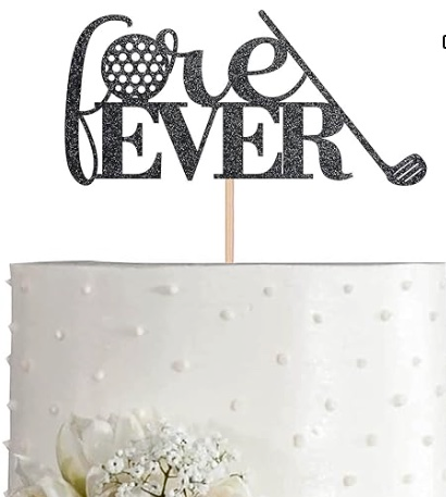 A customizable golf cake topper with a golf ball and grass design